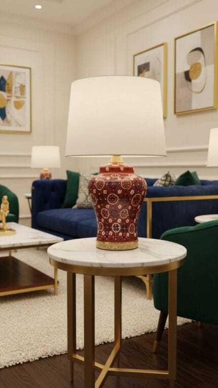 Ceramic Ajrak Motif Table Lamp (Pair)