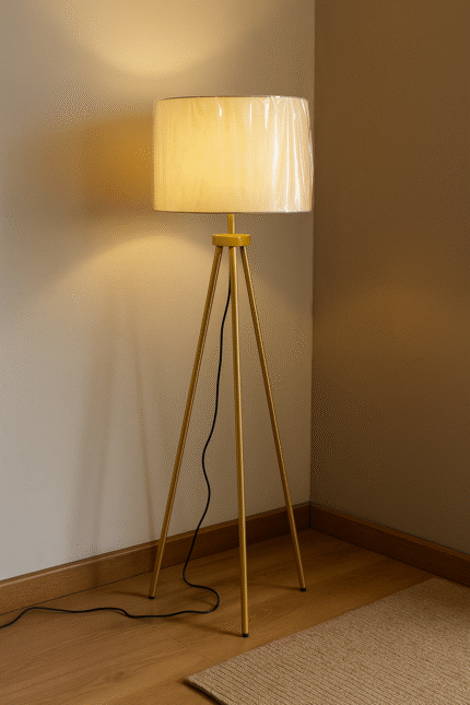 Golden Metal Tripod Floor Lamp