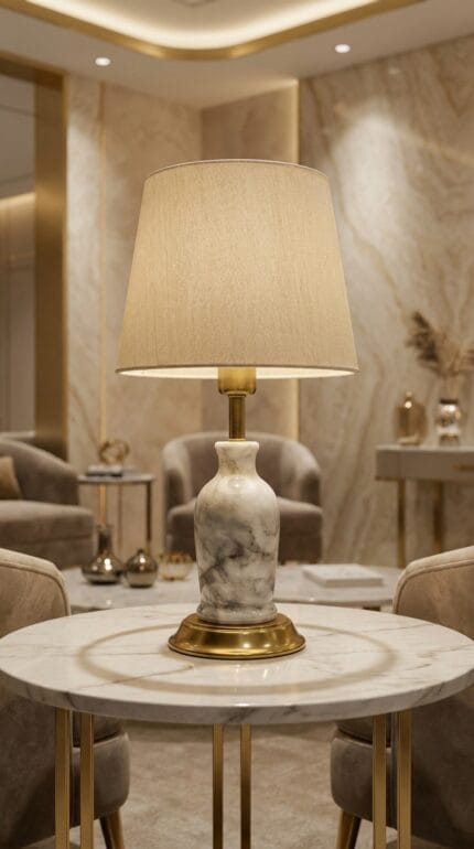 Elegant Marble Double Light Table Lamp (Pair)